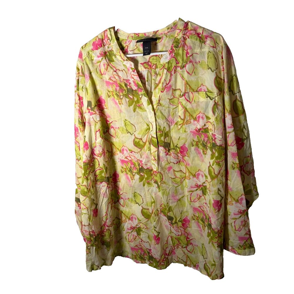 Lane Bryant Blouse Women's 26/28 Button Up Cotton Lightweight Floral Boho Top